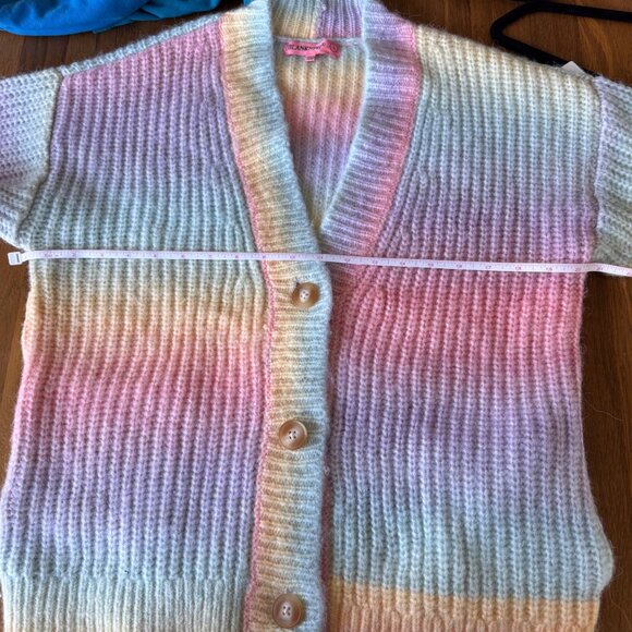 BlankNYC Rainbow Cardigan Sweater Girls L Large Pastel Pink Blue Yellow Unicorn - Picture 9 of 11